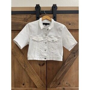 Veronica Beard Womens Cotton Short Sleeve Cropped Denim Jacket White Size M
